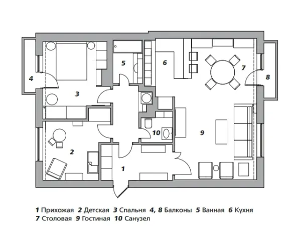 Квартира в охраняемом доме 1940-х годов, 88 м²